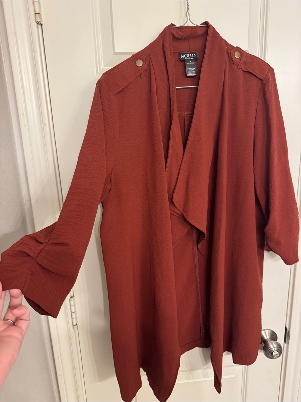 Soho Draped Open Cardigan in Rust Red